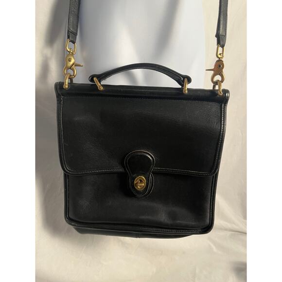 Vintage Coach Leather Willis Bag Black Top Handle Crossbody Brass Hardware USA - Picture 2 of 4